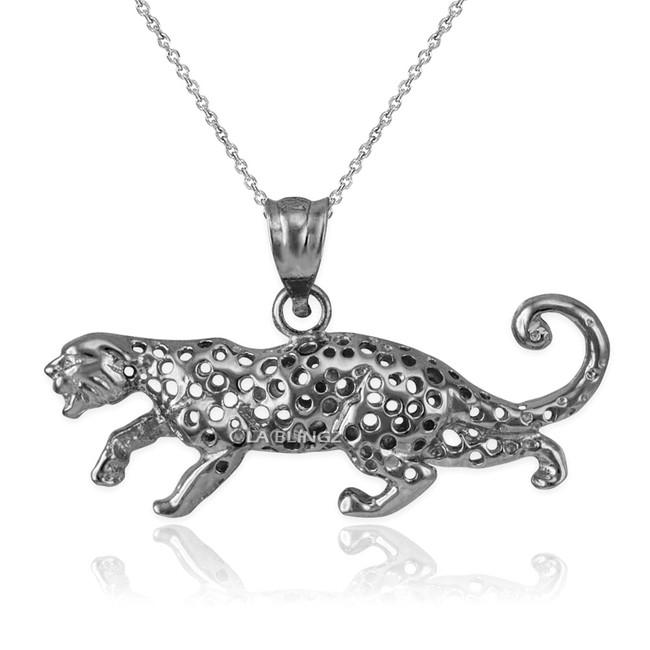 Sterling Silver Cheetah Cat Pendant Necklace