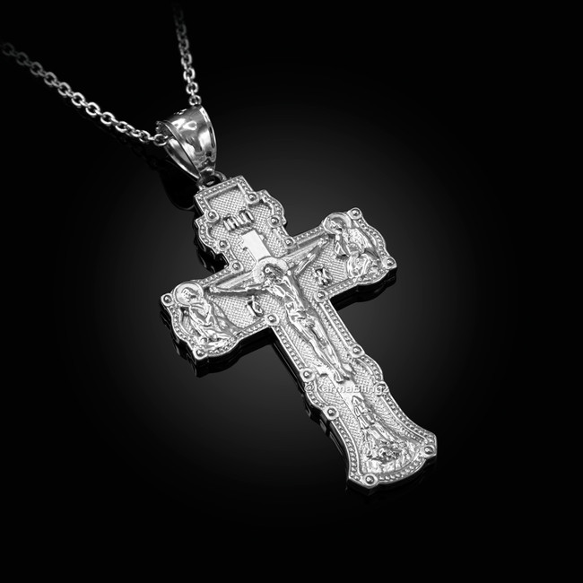 SAVE AND PROTECT "СПАСИ И СОХРАНИ" Silver Russian Cross Pendant Necklace