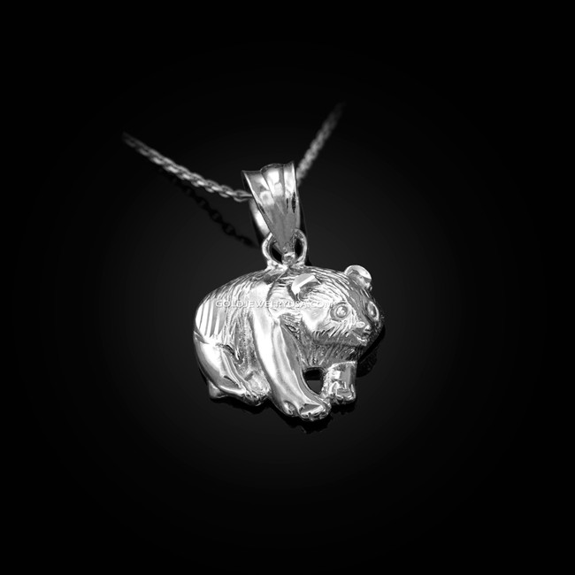Sterling Silver Tiny Grizzly Bear DC Charm Necklace