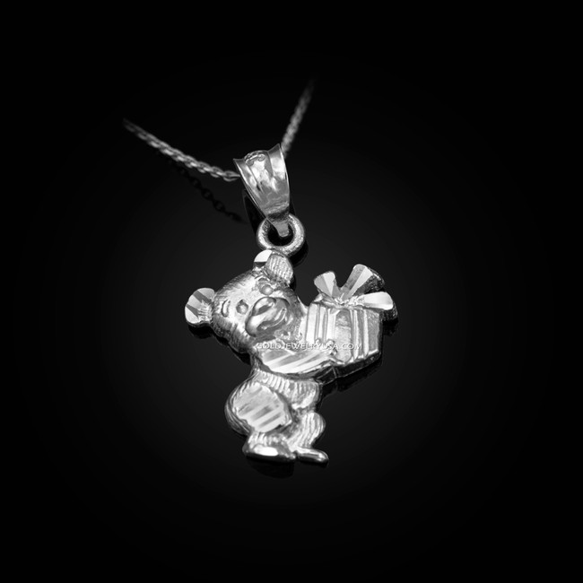 Sterling Silver Cute Teddy Bear Gift Box DC Charm Necklace