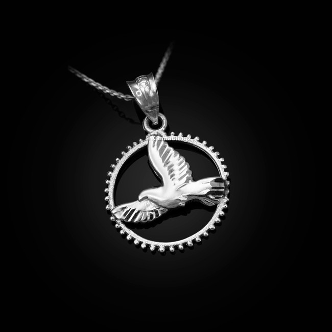 Sterling Silver Dove of Peace Round DC Pendant Necklace