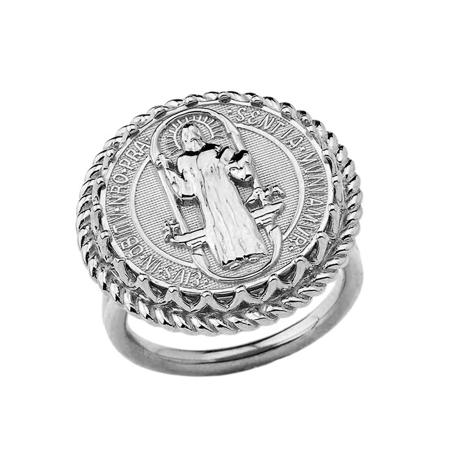 Sterling Silver Saint Benedict Medal Womens Ring
