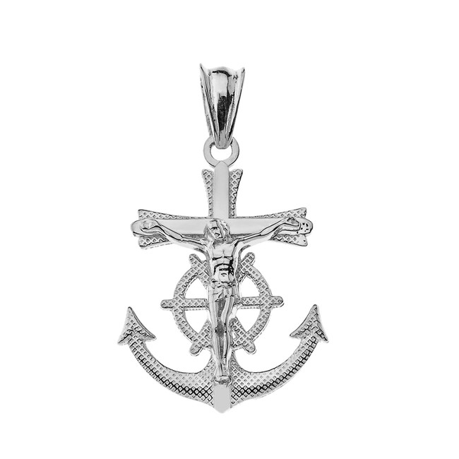 Sterling Silver Mariner Crucifix Cross Pendant Necklace