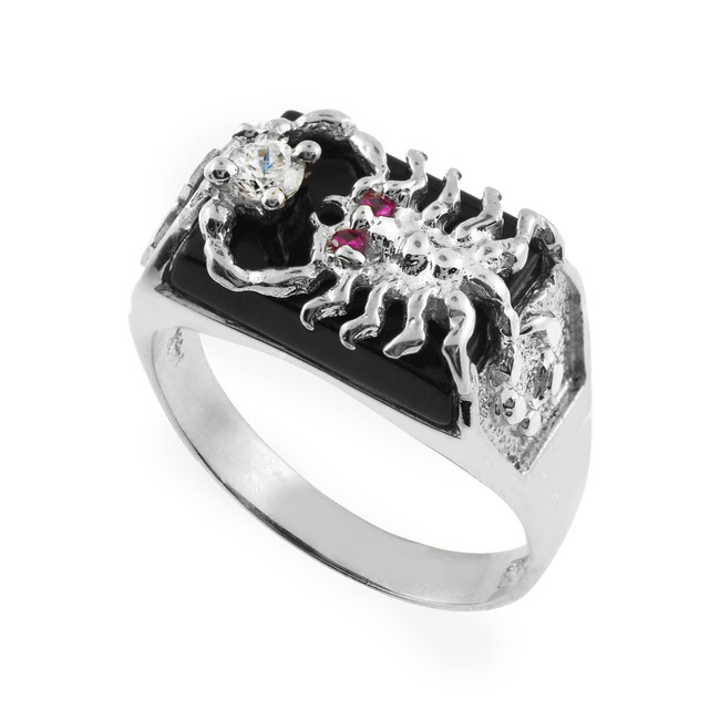 Sterling Silver Black Onyx Scorpion Ring With CZ