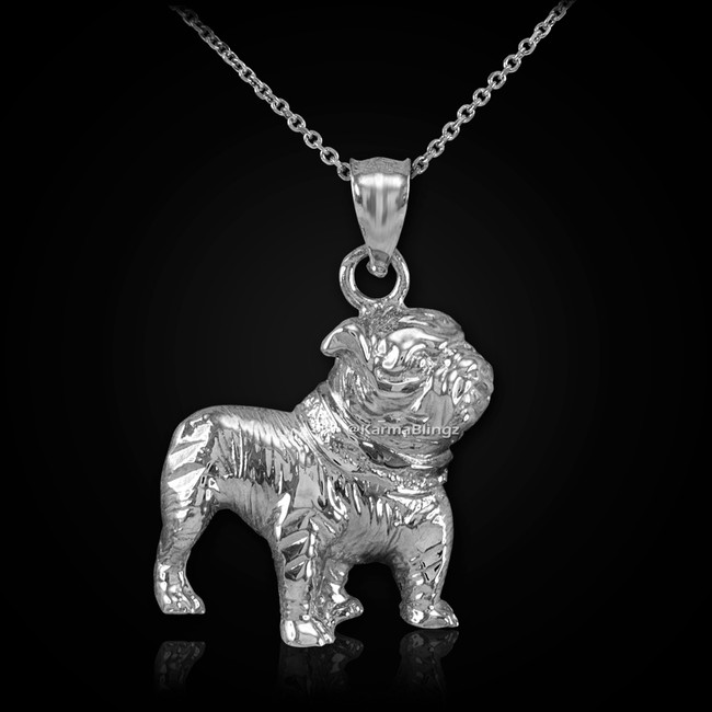 Sterling Silver Bulldog Charm Pendant Necklace