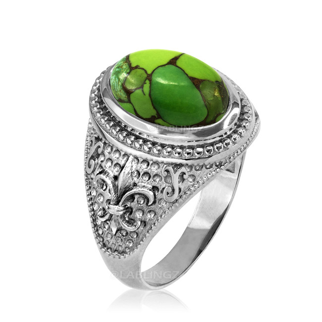 Sterling Silver Green Copper Turquoise Fleur-De-Lis Gemstone Ring