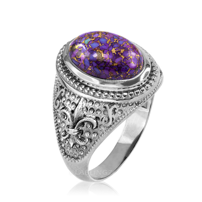 Sterling Silver Purple Copper Turquoise Fleur-De-Lis Gemstone Ring