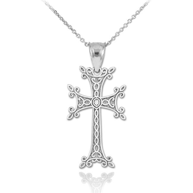 Sterling Silver Armenian Cross Charm Pendant Necklace