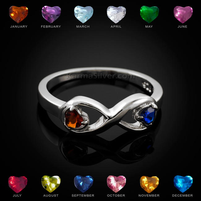 Sterling Silver Infinity Dual Heart CZ Birthstone Ring