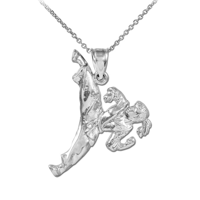 Sterling Silver Female Karate Sports Pendant Necklace