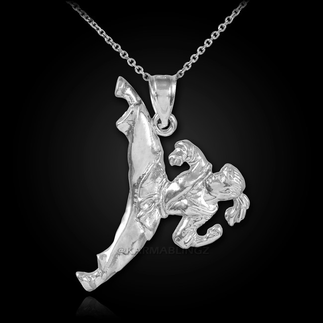 Sterling Silver Female Karate Sports Pendant Necklace