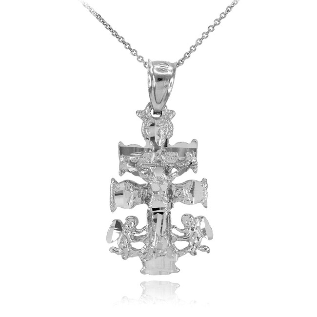 Sterling Silver Caravaca Crucifix Cross Pendant Necklace