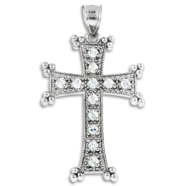 Sterling Silver Armenian Cross Clear CZ Pendant