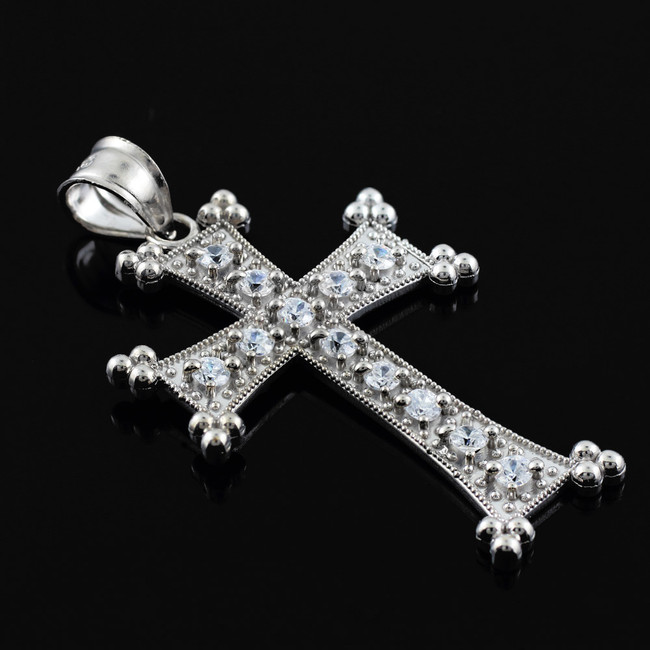 Sterling Silver Armenian Cross Clear CZ Pendant