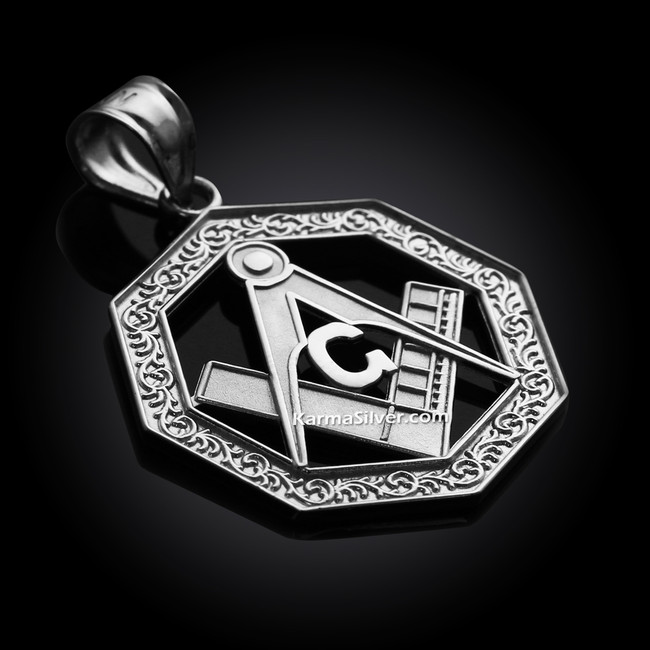Sterling Silver Freemason Octagonal Masonic Pendant Necklace