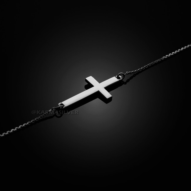 Sterling Silver Sideways Cross Cute Bracelet