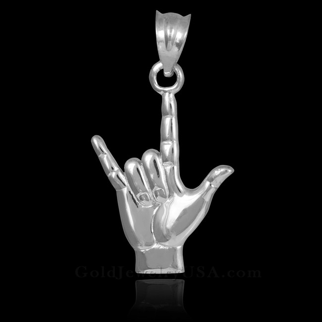 Sterling Silver Shaka Sign Charm Pendant Necklace