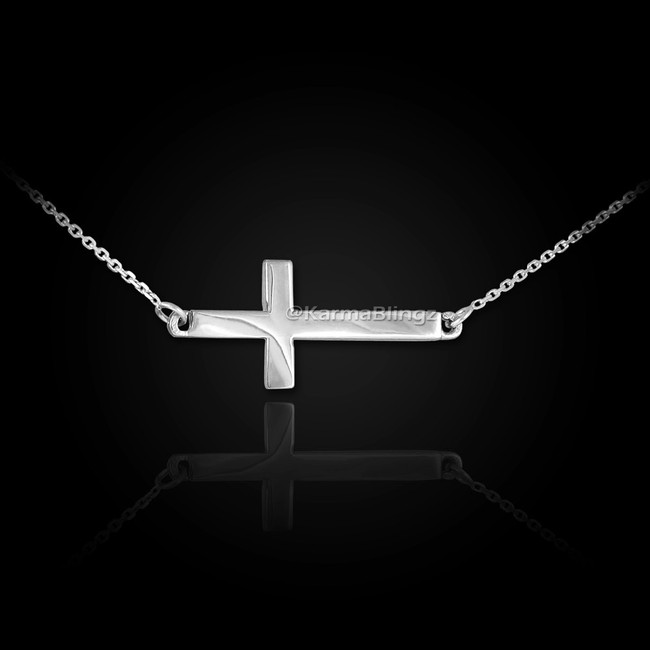 Sterling Silver Sideways Cross Cute Necklace