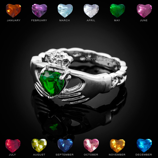 Sterling Silver Claddagh Birthstone CZ Ring