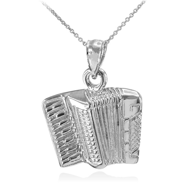 Sterling Silver Solid Music Accordion Pendant Necklace