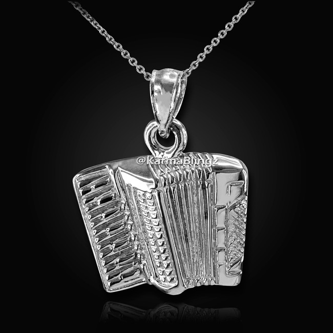 Sterling Silver Solid Music Accordion Pendant Necklace