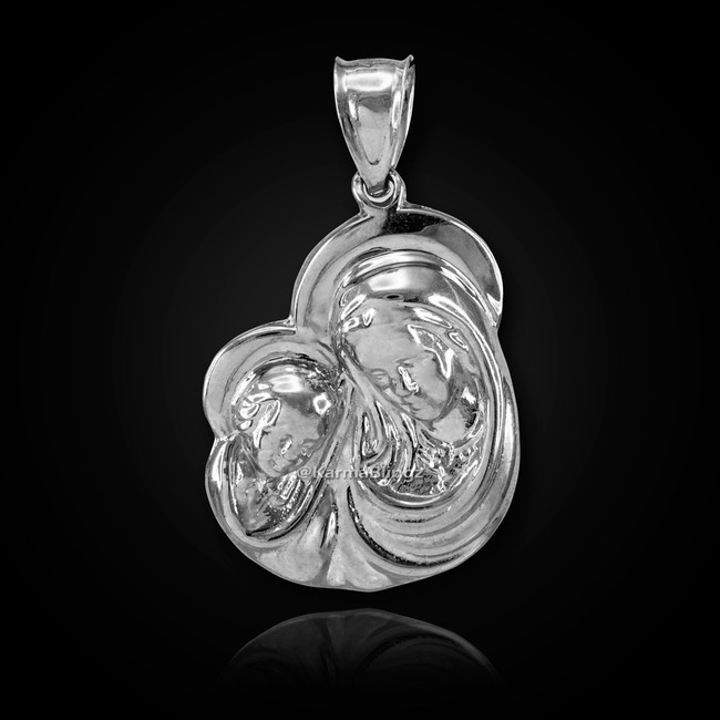 Sterling Silver Madonna And Child Mother's Embrace Pendant Necklace