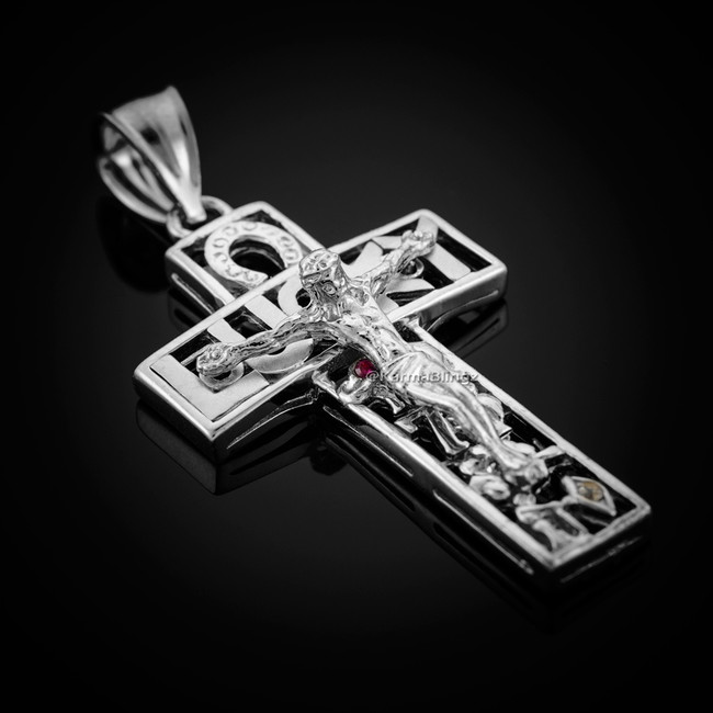 Sterling Silver Mens Lucky Crucifix CZ Pendant