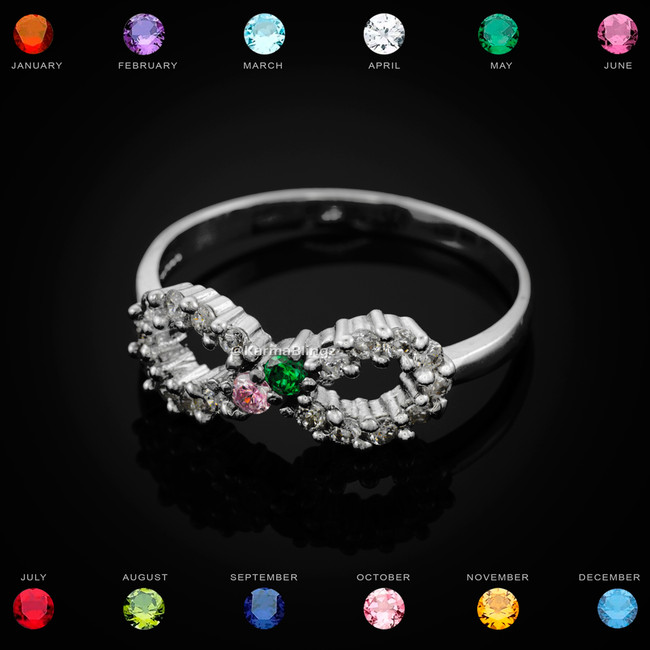 Sterling Silver Infinity Dual Birthstone CZ Ring