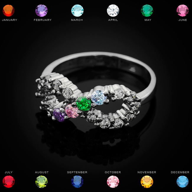 Sterling Silver Infinity Four Birthstone CZ Ring