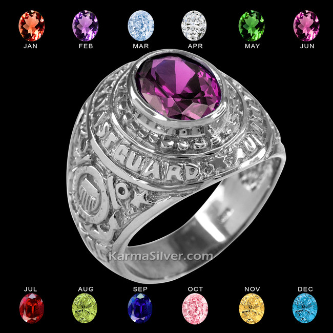 Sterling Silver US Coast Guard Birthstone CZ Ring