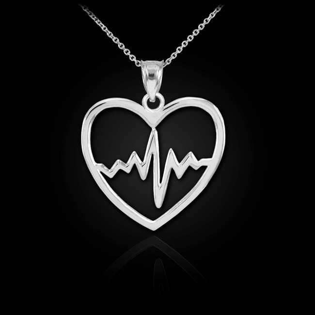 Sterling Silver Heartbeat Pulse Pendant Necklace