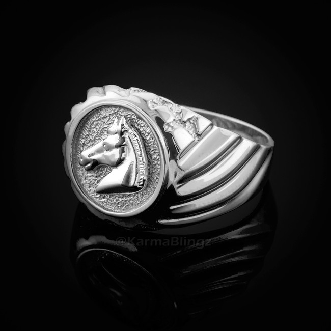 Sterling Silver Horse Head Mens Ring