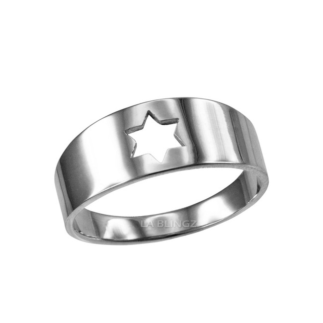 Polished Sterling Silver Star of David Ring Band