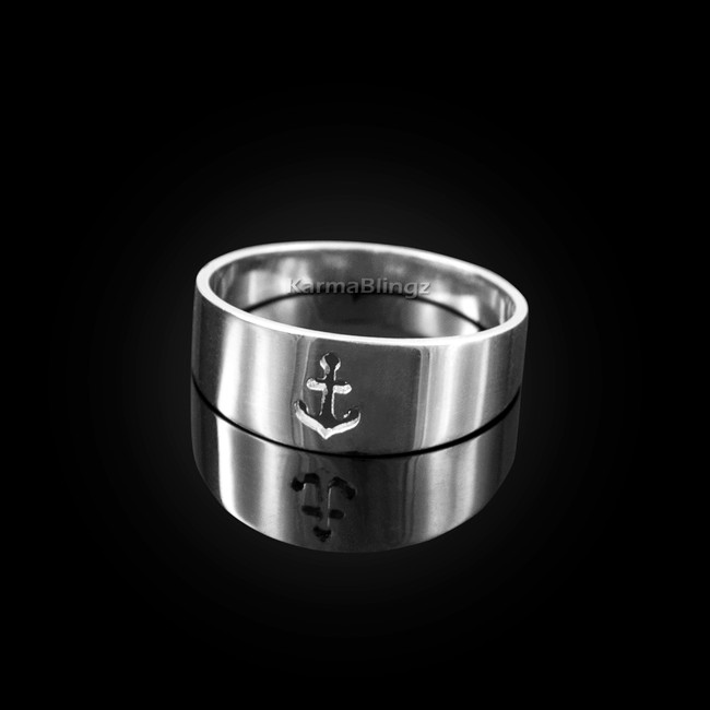 Polished Sterling Silver Anchor Band