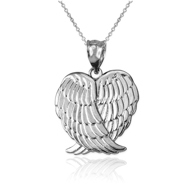 Sterling Silver Polished Angel Wings Pendant Necklace