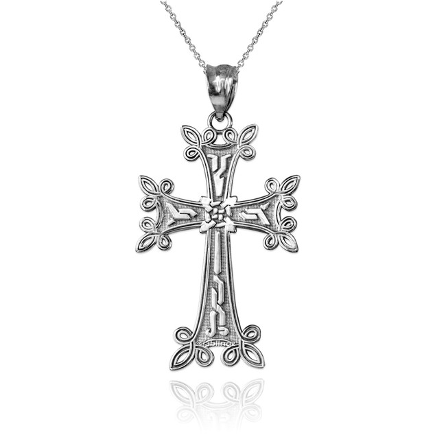 Sterling Silver Armenian Reversible Cross Pendant Necklace