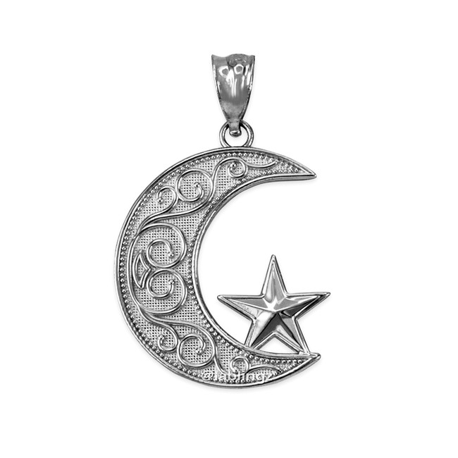 Sterling Silver Islamic Crescent Moon Pendant Necklace