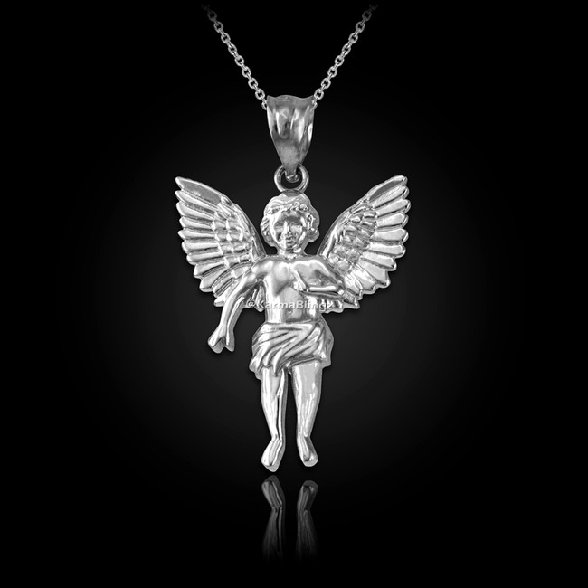 Sterling Silver Cherub Guardian Angel Pendant Necklace (S)