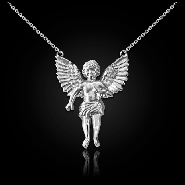 Sterling Silver Cherub Guardian Angel Necklace (S)