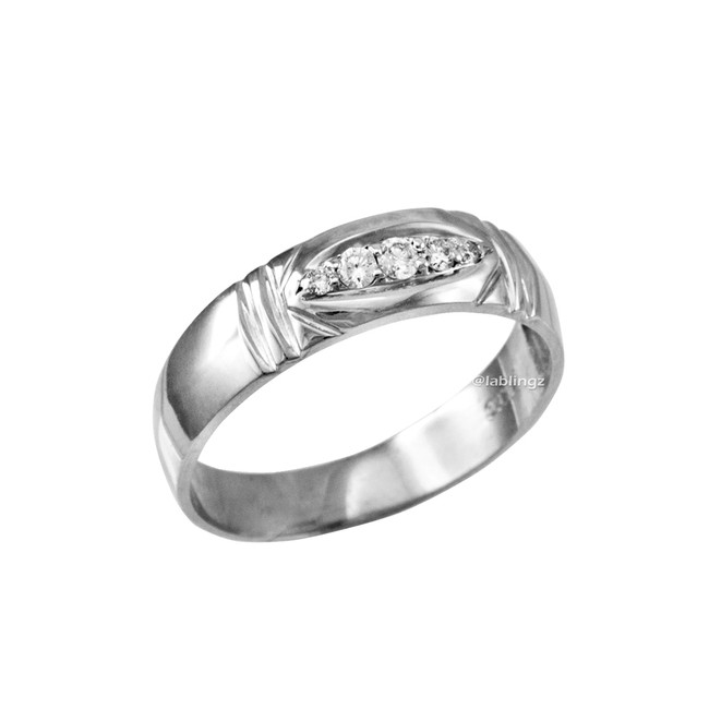 5MM Mens Diamond Wedding Band in Sterling Silver
