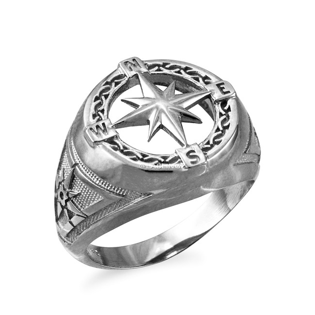 Mens Sterling Silver Compass Ring