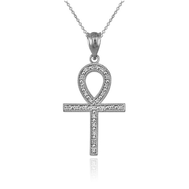 Sterling Silver Egyptian Ankh Cross CZ Pendant Necklace