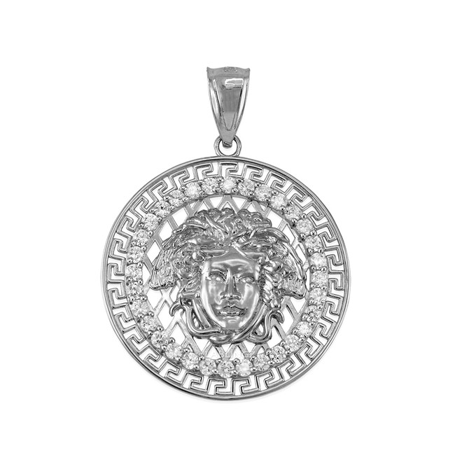 Sterling Silver Medusa CZ Medallion Pendant (S/L)