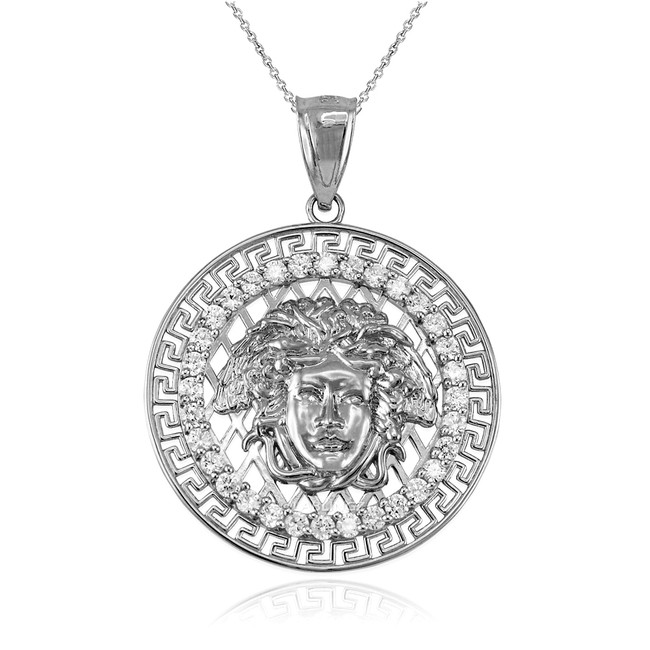Sterling Silver  Medusa CZ Medallion Pendant Necklace