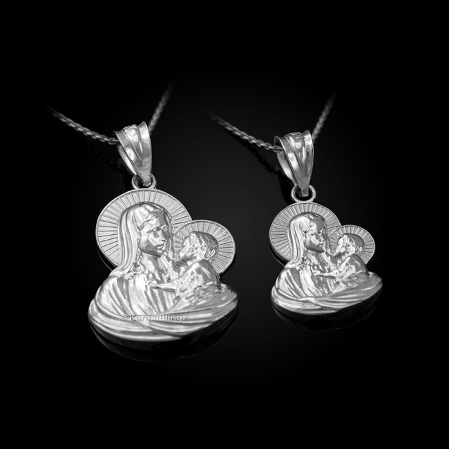 Sterling Sterling Virgin Mary Baby Jesus Charm Necklace (S/L)