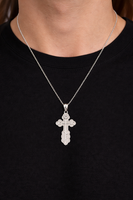 Sterling Silver Eastern Orthodox St. Olga Cross Charm Pendant Necklace