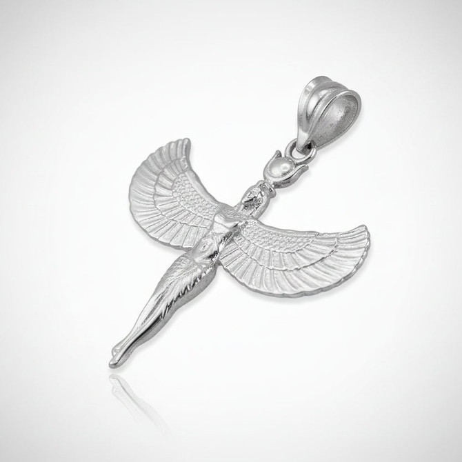 Sterling Silver Egyptian Isis Standing Winged Goddess Pendant Necklace