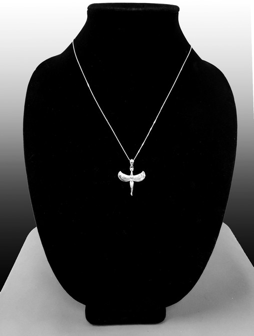 Sterling Silver Egyptian Isis Standing Winged Goddess Pendant Necklace