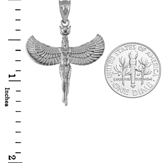 Sterling Silver Egyptian Isis Standing Winged Goddess Pendant Necklace