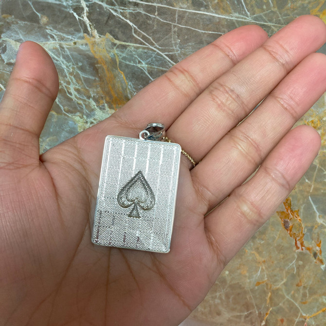 Sterling Silver Ace of Spades Poker Card Hip Hop Pendant